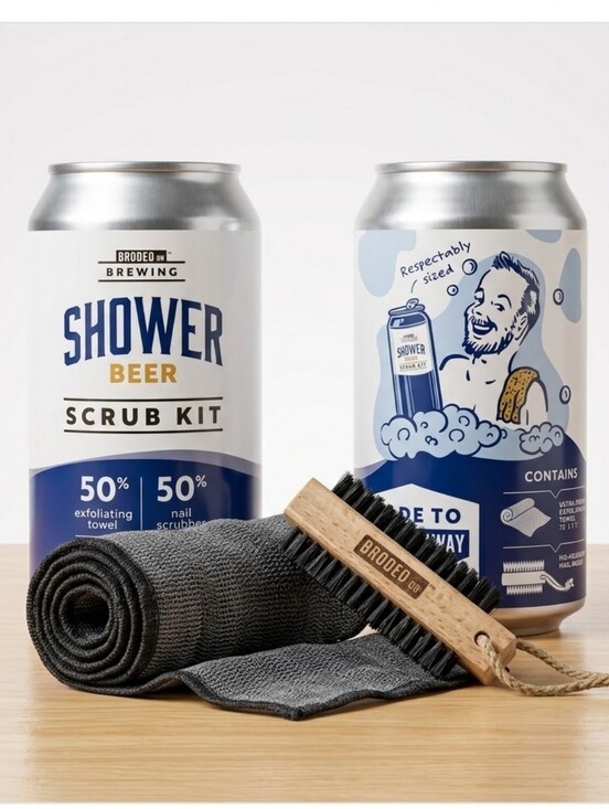Brodeo Drive Other - Brodeo Drive Shower Beer Scrub Kit NWT Exfoliating Towel & Wood Body Nail Brush